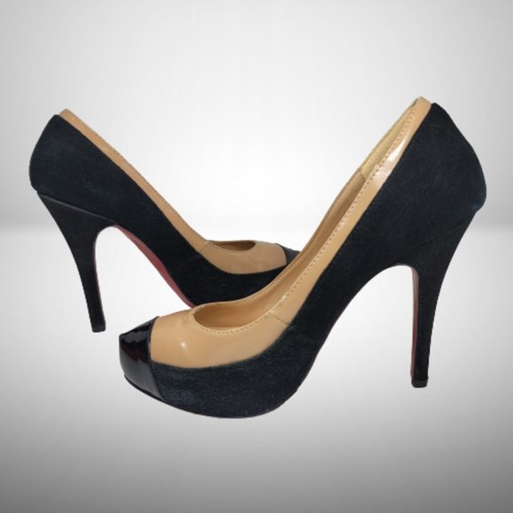 Christian Louboutin Two Tone Leather and Suede Mago Cap Toe Platform Pumps - Picture 7 of 13